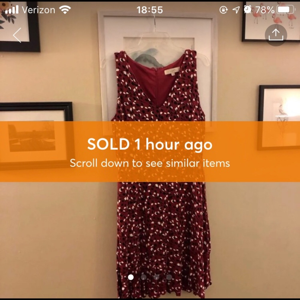 LOFT red dress, Medium, with slight ruffle hem